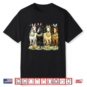 Cute Horse Bunny Ears Eggs Spring Floral Professional Graphic Shirt