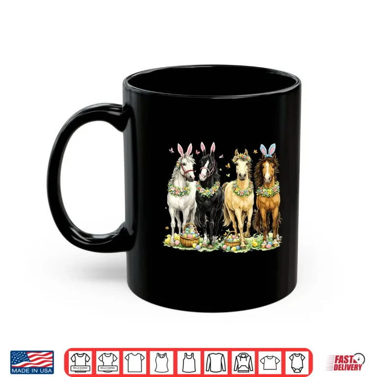 Mug Cute Horse Bunny Ears Eggs Spring Floral Professional Graphic Shirt