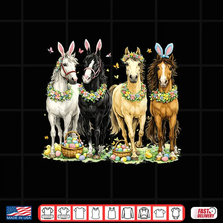 Design Cute Horse Bunny Ears Eggs Spring Floral Professional Graphic Shirt