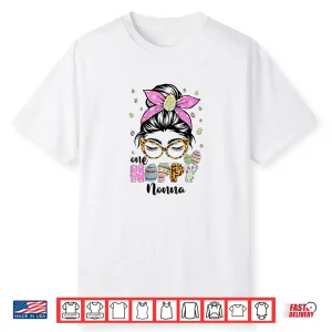 Leopard Messy Bun One Hoppy Nonna Bunny Easter Mom Shirt
