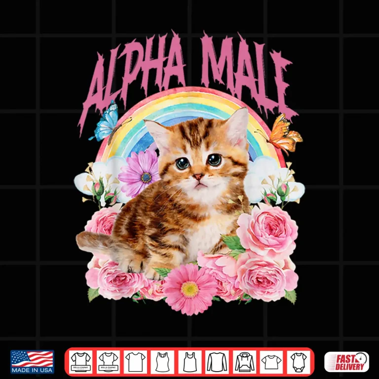 Design Alpha Male Funny Cat Kitten Rainbow Floral Shirt