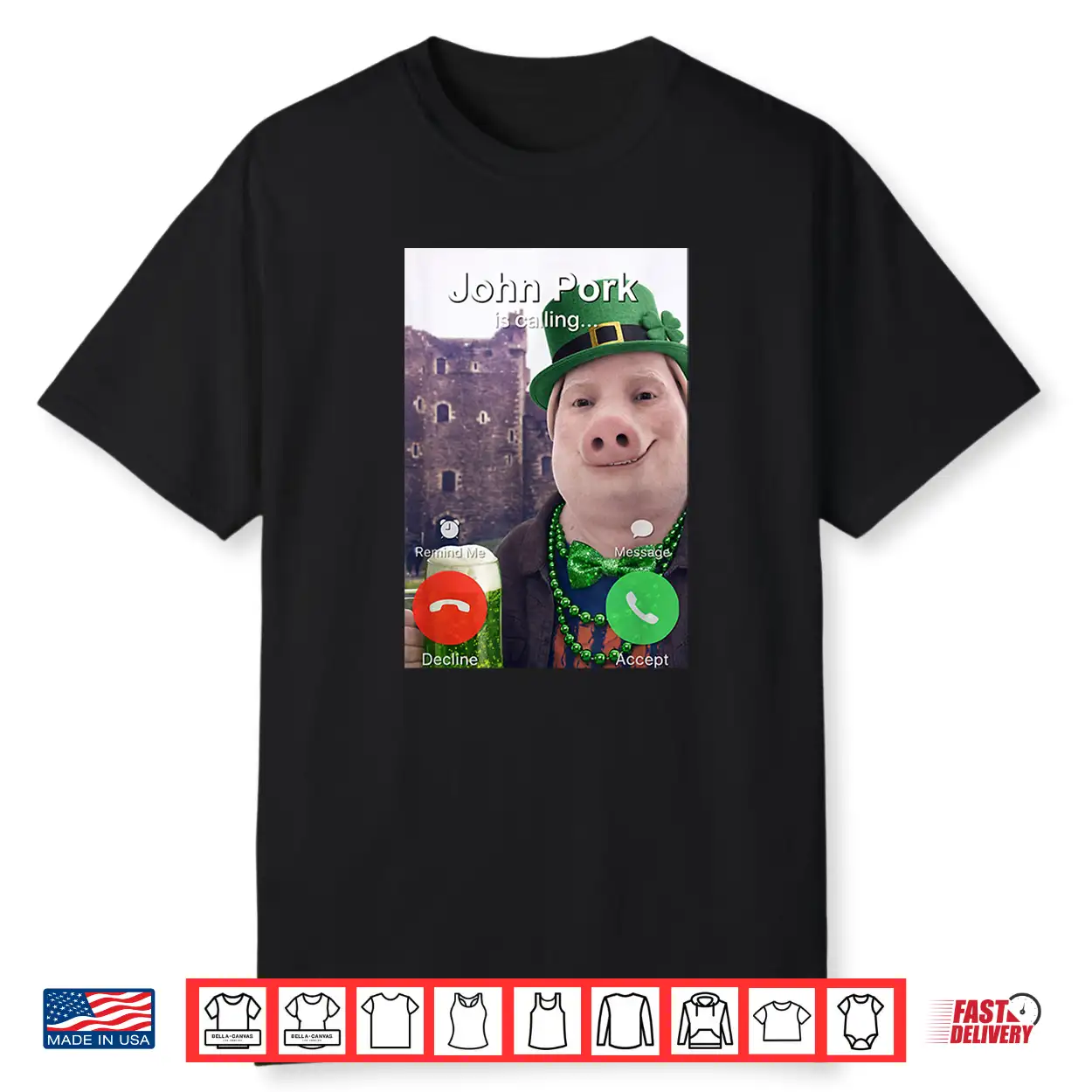 Funny St Patricks Day John Pork Is Calling Brainrot Meme Shirt Funny St Patricks Day John Pork Is Calling Brainrot Meme Shirt