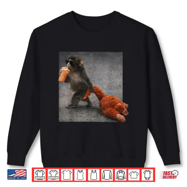Sweatshirt Retro Baby Monkey Punch Drinking Iced Coffee Shirt