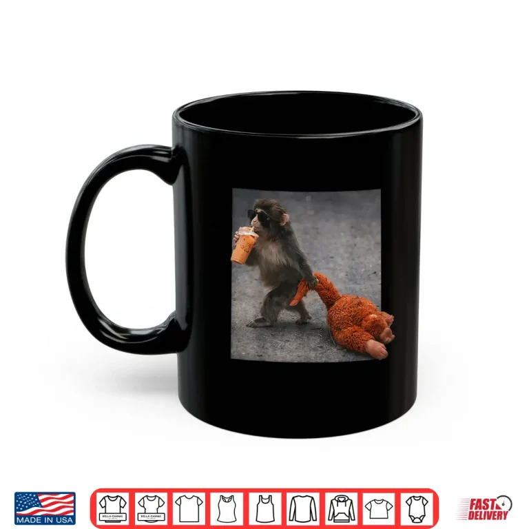 Mug Retro Baby Monkey Punch Drinking Iced Coffee Shirt