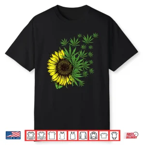 Cannabis Weed Leaf Sunflower Women Marijuana Pot Smoker Shirt