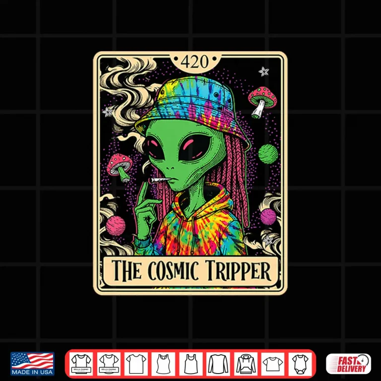 Design Cosmic Tripper Tarot Card 420 Alien Smoking Weed Cannabis Shirt