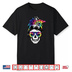 Messy Bun Skull Weed 420 Day Cute Women Tie Dye Shirt
