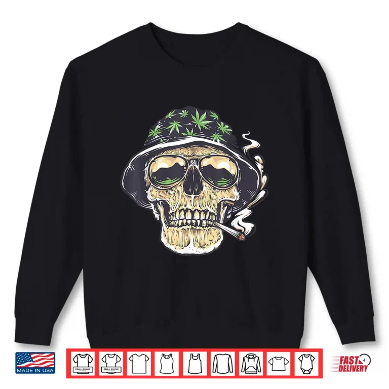 Sweatshirt Marijuana Smoking Skull Camo Island Chilling Weed Stoner 420 Shirt