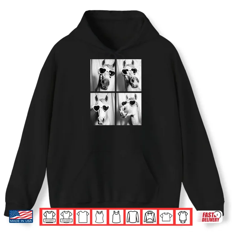 Hoodie Cute Horses with Hearts Sunglasses Funny Valentines Day Shirt