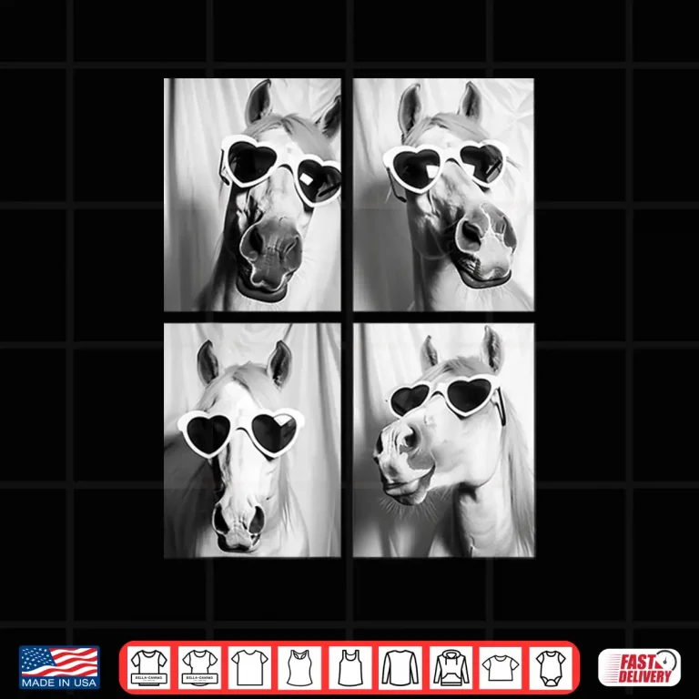 Design Cute Horses with Hearts Sunglasses Funny Valentines Day Shirt