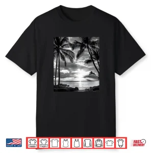 Black & White Photo Of Palm Trees Sunset Vintage Photography Shirt