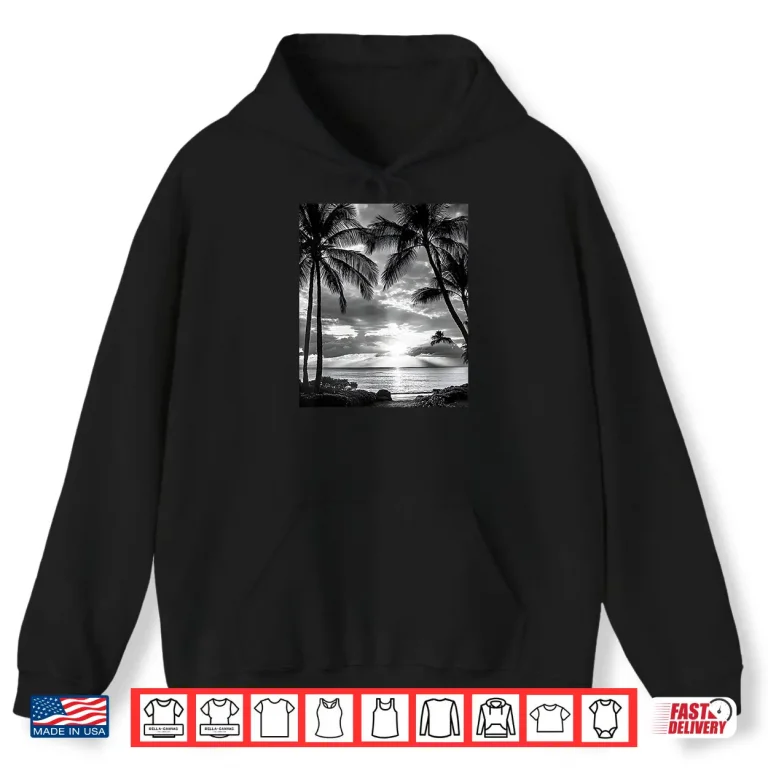 Hoodie Black White Photo of Palm Trees Sunset Vintage Photography Shirt