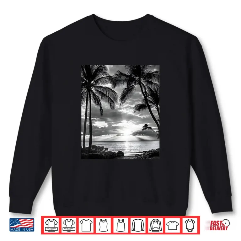Sweatshirt Black White Photo of Palm Trees Sunset Vintage Photography Shirt