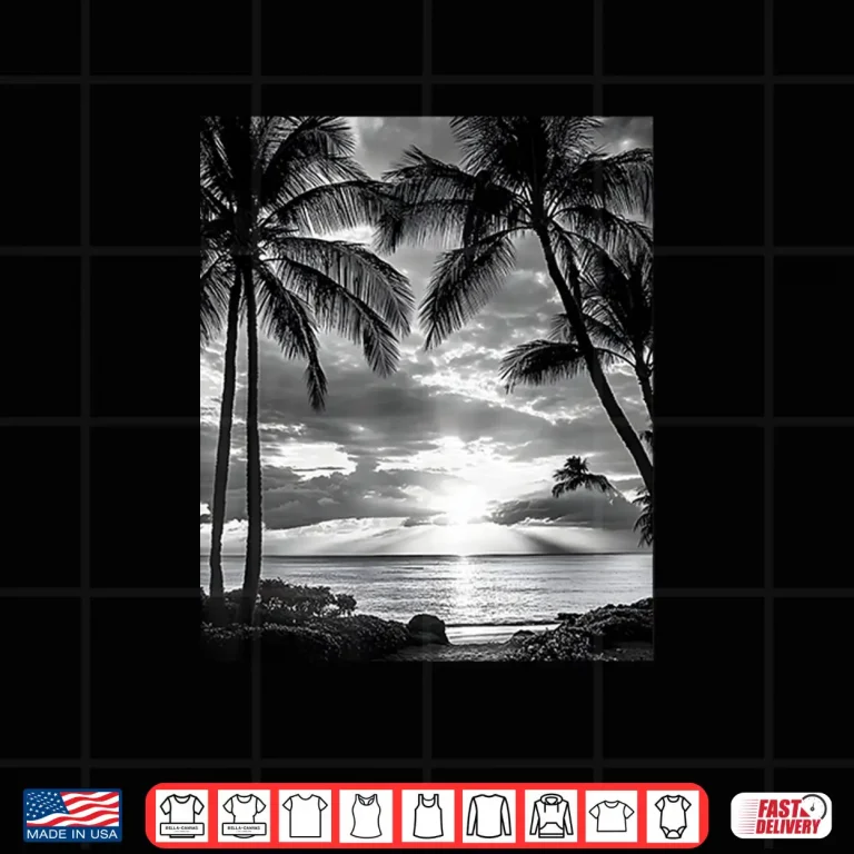 Design Black White Photo of Palm Trees Sunset Vintage Photography Shirt