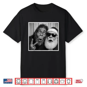 Funny Bigfoot Photobooth With Santa Christmas Xmas Shirt