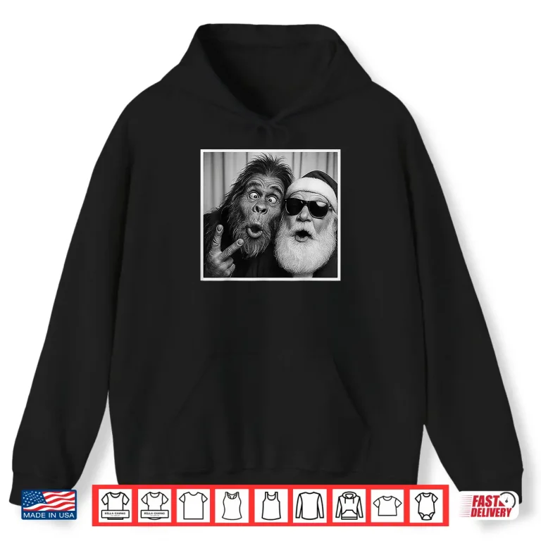 Hoodie Funny Bigfoot photobooth with Santa Christmas Xmas Shirt