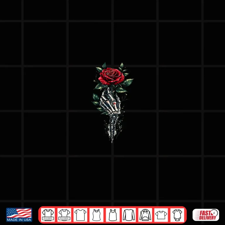 Design Skeleton Hand Holding Rose Flower Red Rose Graphic Shirt