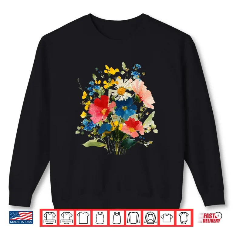 Sweatshirt Vintage Wildflowers Watercolor Graphic Floral Gardening Shirt