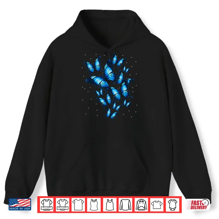 Hoodie Blue Butterfly Art Beautiful Butterflies Modern Graphic Apparel Shirt