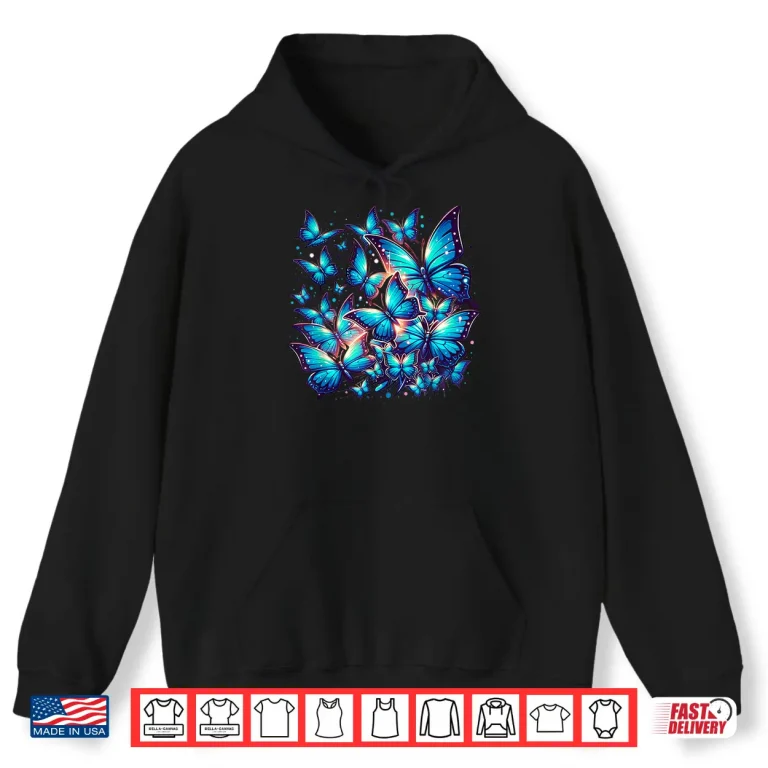 Hoodie Blue Butterfly Art Garden Beautiful Butterflies Graphic Shirt