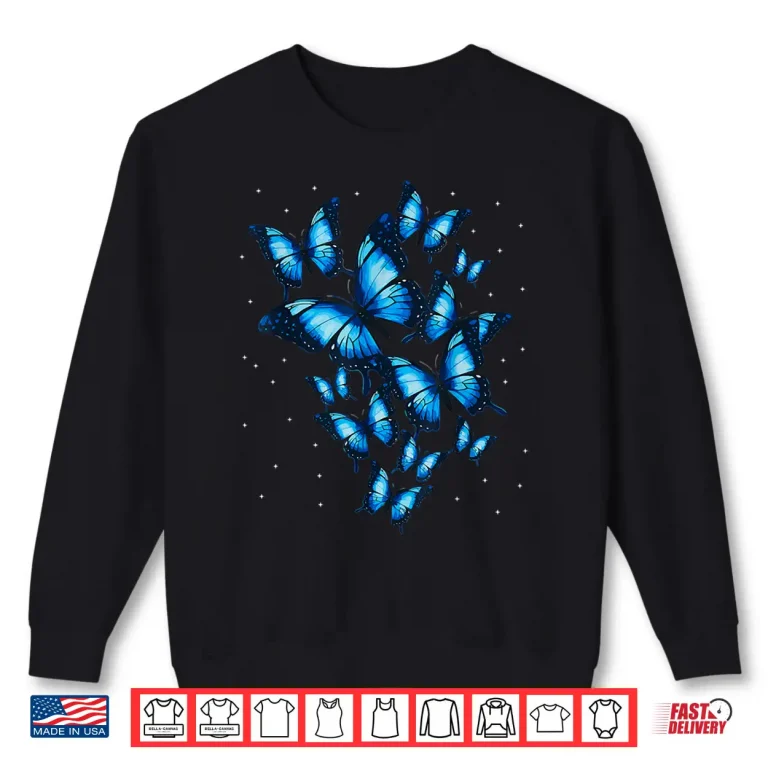 Sweatshirt Blue Butterfly Art Beautiful Butterflies Modern Graphic Apparel Shirt