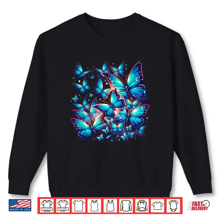 Sweatshirt Blue Butterfly Art Garden Beautiful Butterflies Graphic Shirt