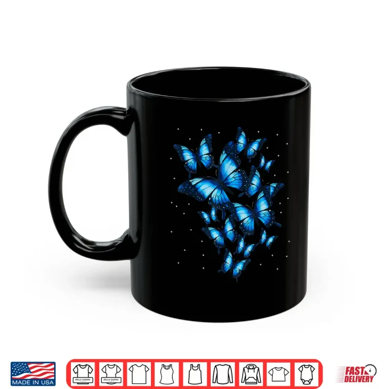 Mug Blue Butterfly Art Beautiful Butterflies Modern Graphic Apparel Shirt