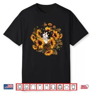 Retro Tuxedo Cat With Sunflower Cute Kitten Lover Gardening Shirt