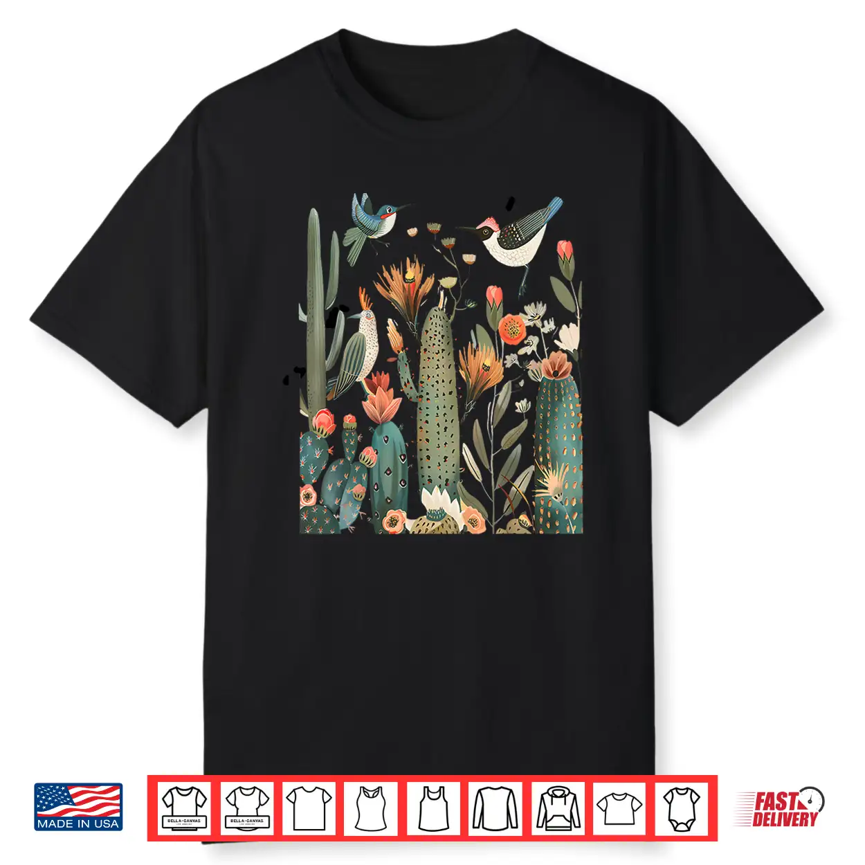 Desert Cottagecore Cactus Southwest Flowers Bird Gardening Shirt