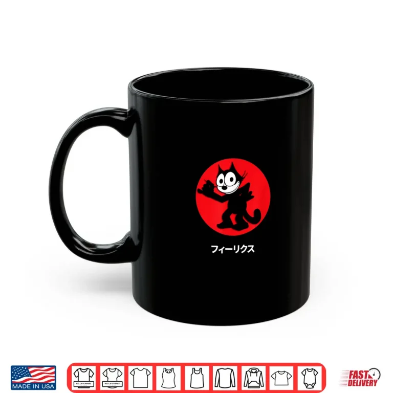 Mug Felix Cartoon Cat Sassy Katakana Japanese Writing Graphic Shirt