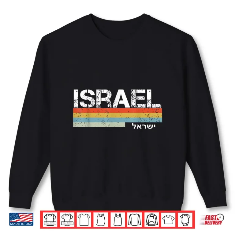 Sweatshirt Israel Retro Vintage Stripes Hebrew Writing Professional Shirt