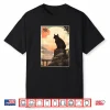Vintage Japanese Scenery Kanji Writing Journey Black Cat Shirt