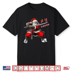 Santa Warrior Merry Christmas Anime Manga Japan Writing Shirt