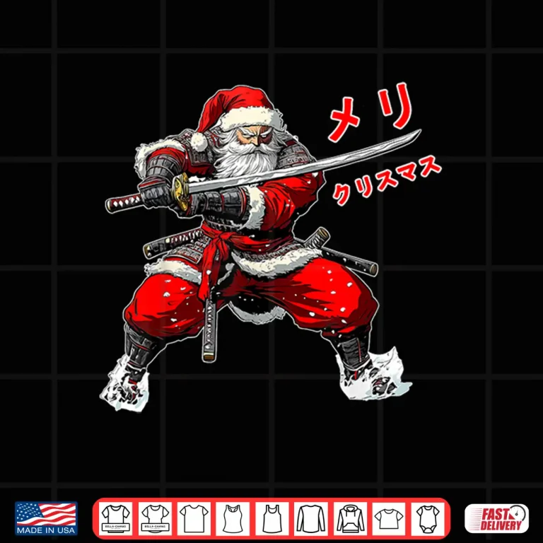 Design Santa Warrior Merry Christmas Anime Manga Japan Writing Shirt