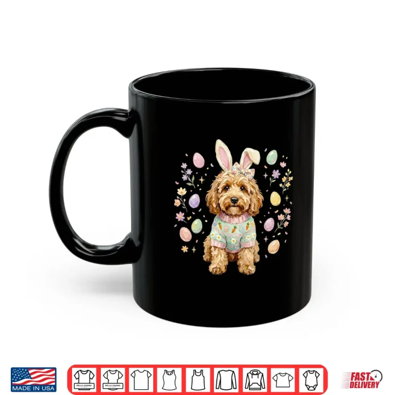 Mug Easter Golden Doodle Dog Bunny Ears Pastel Spring Dog Mama Shirt
