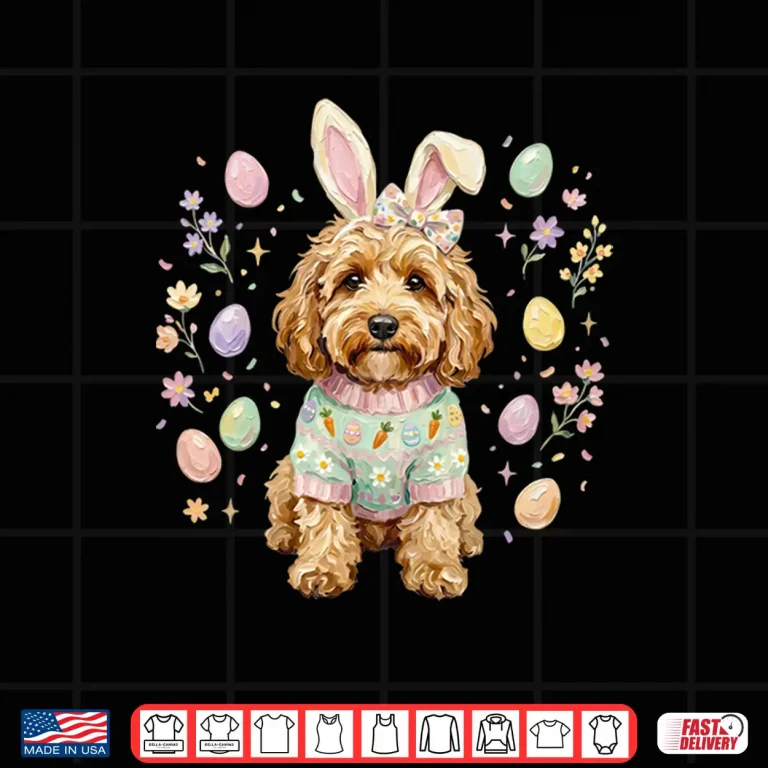 Design Easter Golden Doodle Dog Bunny Ears Pastel Spring Dog Mama Shirt