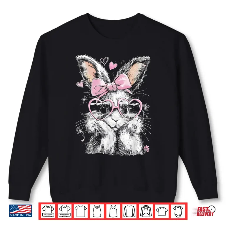 Sweatshirt Cute Easter Bunny for Women Pink Rabbit Coquette Girly Shirt