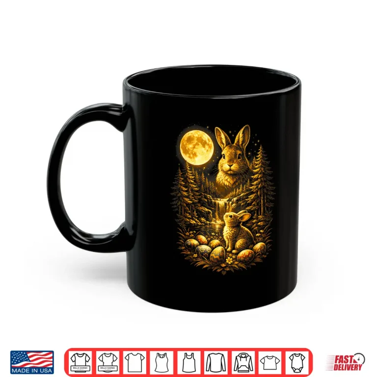 Mug Bunny Howling to The Moon Vintage 90s Animal Easter Day Eggs Shirt