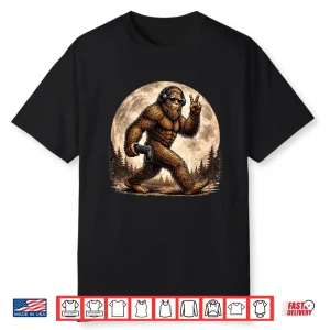 Funny Bigfoot Gamer Sasquatch Moon Shirt
