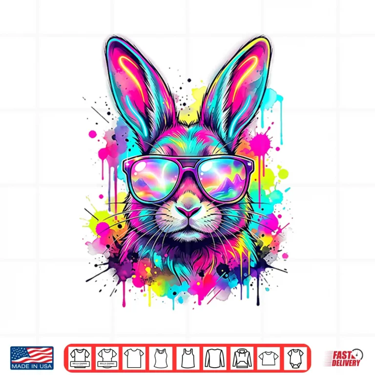 Design Happy Easter Bunny Face Tie Dye Bunny Rabbit with Glasses Shirt