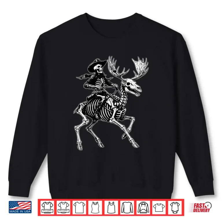 Sweatshirt Rustic Skeleton Cowboy Moose Goth Style Western Gothic Shirt