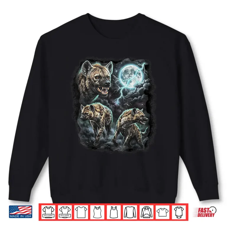 Sweatshirt Three Wild Hyenas Moon Wildlife Animal Art Shirt