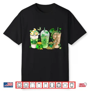 Coffee Cup Iced Latte Irish Shamrock Clover St Patricks Day Shirt