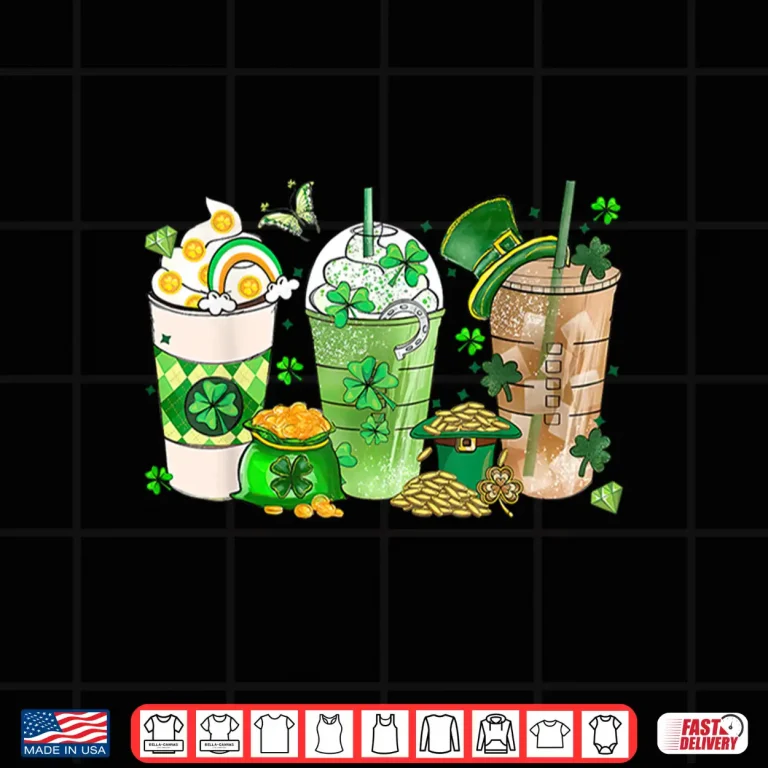 Design Coffee Cup Iced Latte Irish Shamrock Clover St Patricks Day Shirt