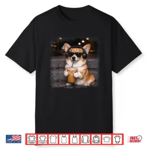 Corgi Drinking Iced Coffee Lover Humor Funny Meme Shirt