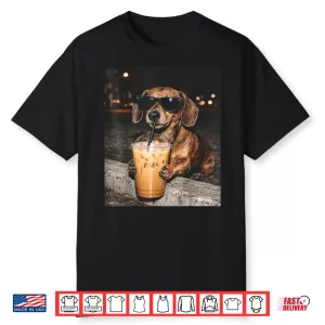 Dachshund Drinking Iced Coffee Funny Dachshund Dog Lover Shirt