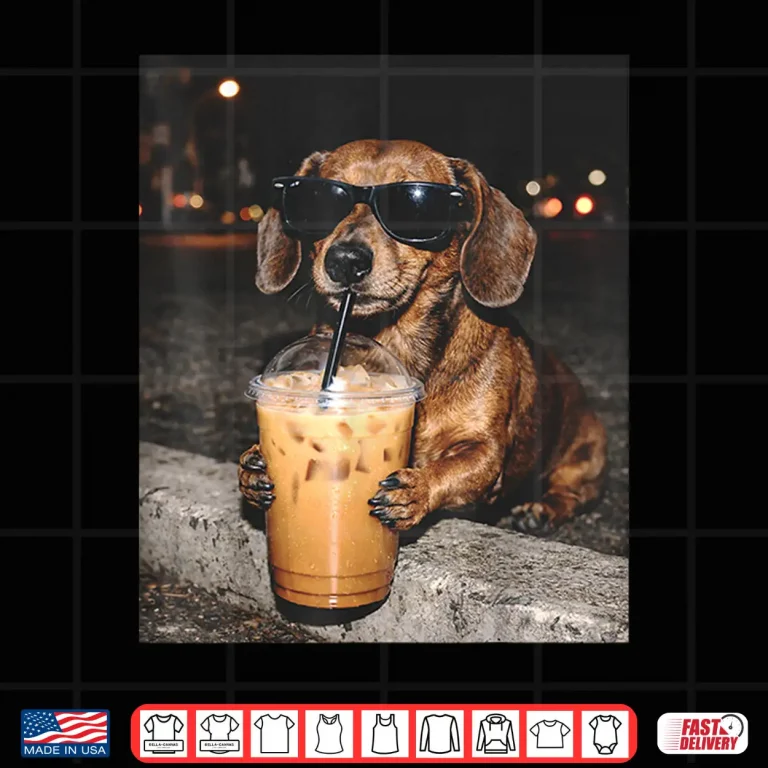 Design Dachshund Drinking Iced Coffee Funny Dachshund Dog Lover Shirt