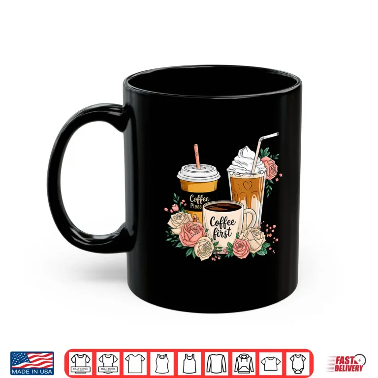 Mug Floral Coffee Cup Iced Latte With Spring Flowers Shirt