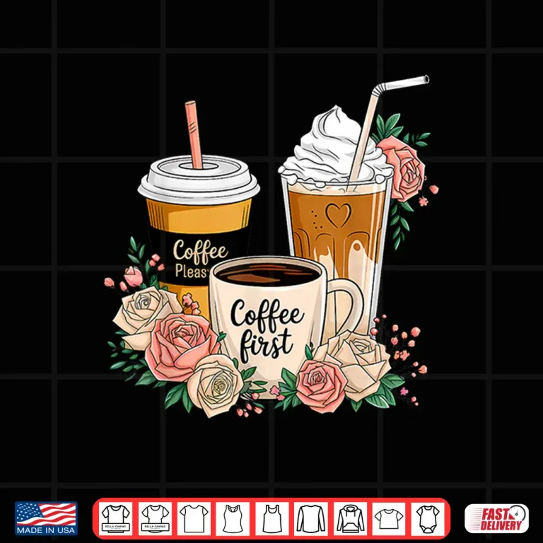 Design Floral Coffee Cup Iced Latte With Spring Flowers Shirt