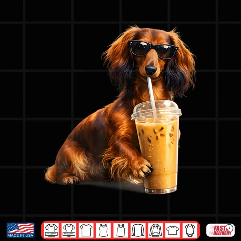 Design Funny Dachshund Drinking Iced Coffee Lover Humor Shirt